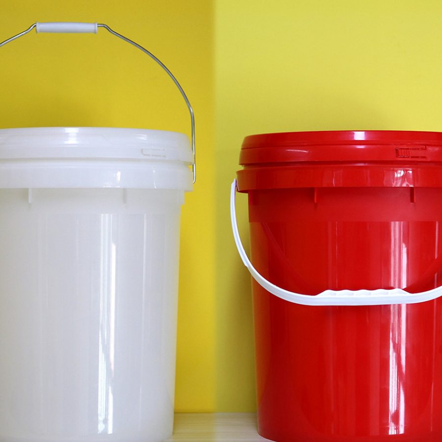 Small red bucket with lid red paint bucket